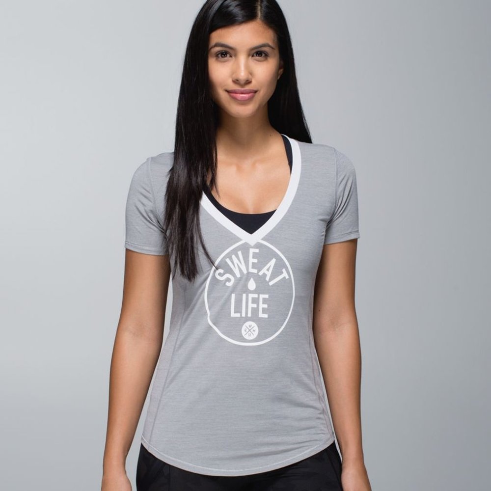 Lululemon Runner Up Grey "Sweat Life" Short Sleeve